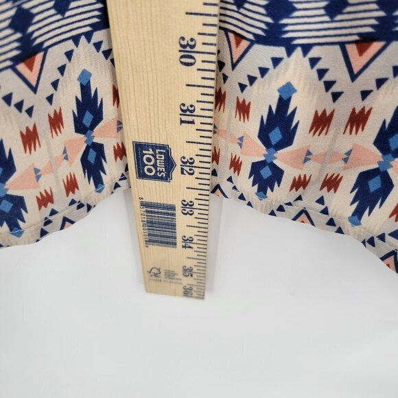 H&M Women Blue Multicolor Aztec Print Crew Neck Casual Mini Dress Size 2 - Picture 4 of 10